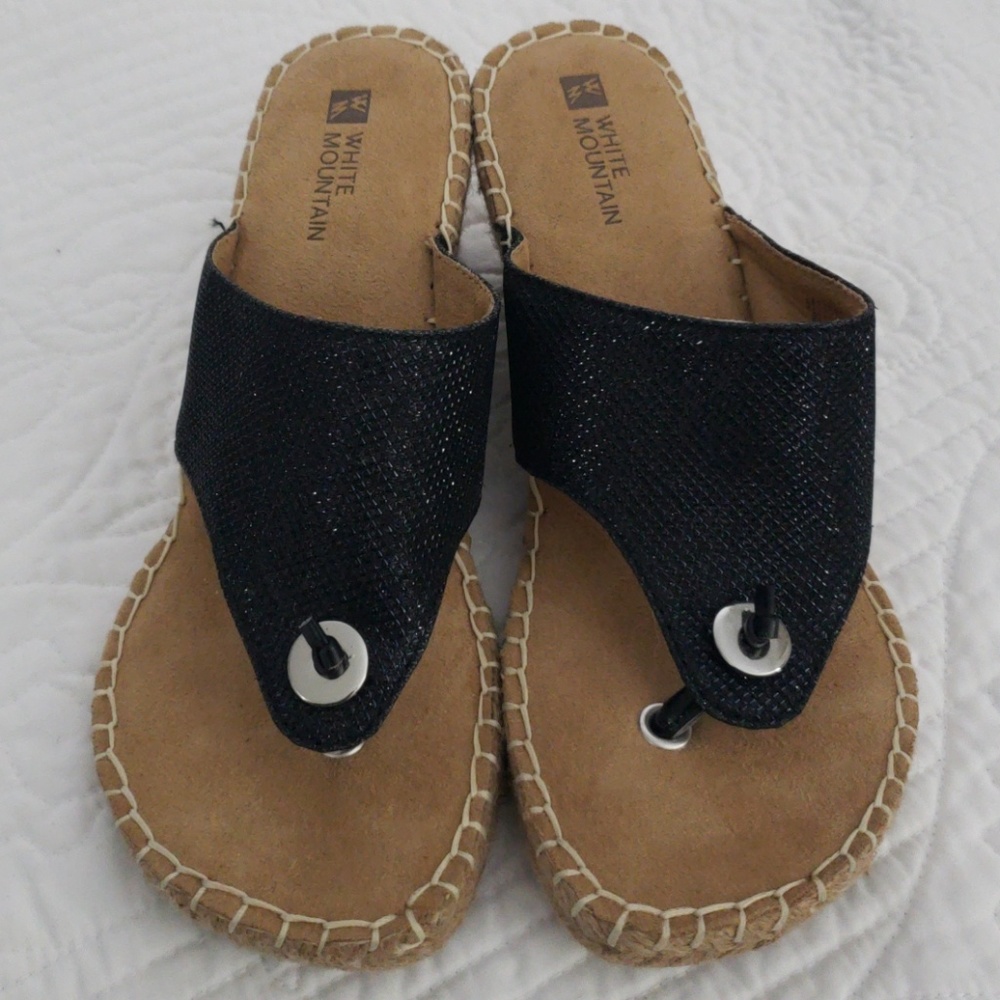 White Mountain Black Slip-On Toe-Post Sandals